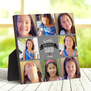 World’s Greatest Dad Modern 8 Photo Collage Grey Plaque