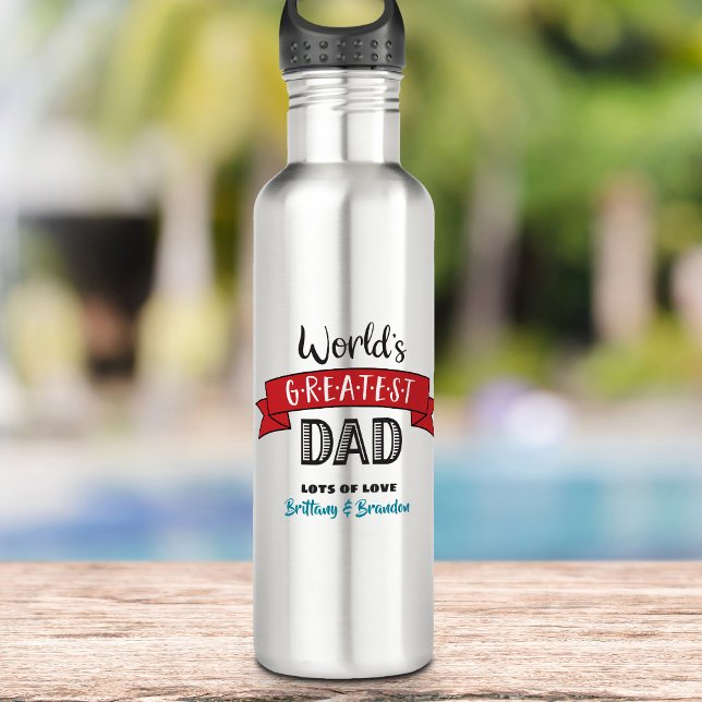 World’s Greatest Dad Red Banner Cool Bold Modern 710 Ml Water Bottle (Creator Uploaded)
