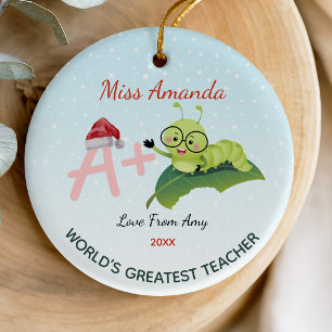 World’s greatest teacher Christmas caterpillar  Ceramic Tree Decoration