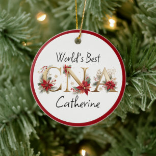 World’s Kindest CNA Floral Christmas Ceramic Ornam Tree Decoration
