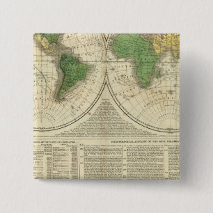 World shown as two hemispheres 15 cm square badge