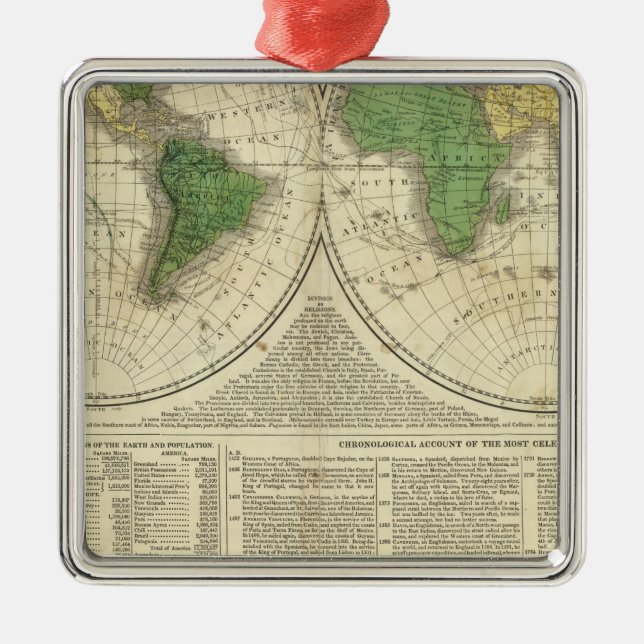 World shown as two hemispheres metal tree decoration (Front)
