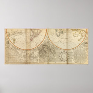 World south hemisphere map poster