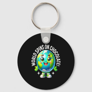 World spins on chocolate funny cute earth food lov key ring