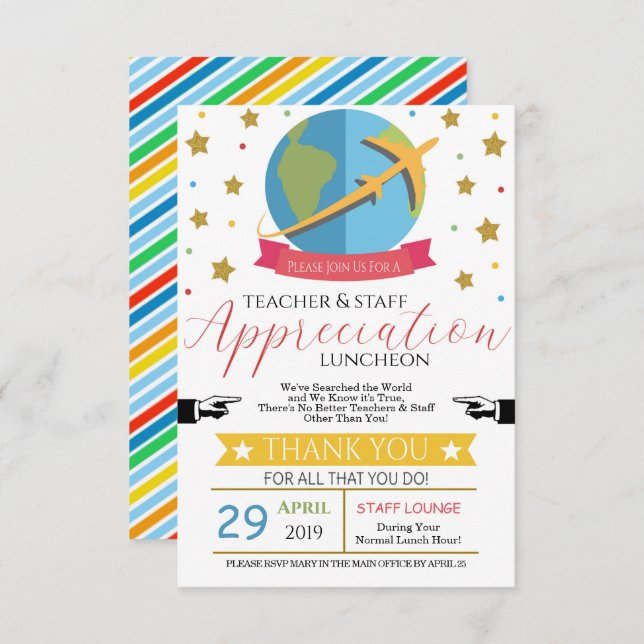 World Theme Teacher Appreciation Invite (Front/Back)