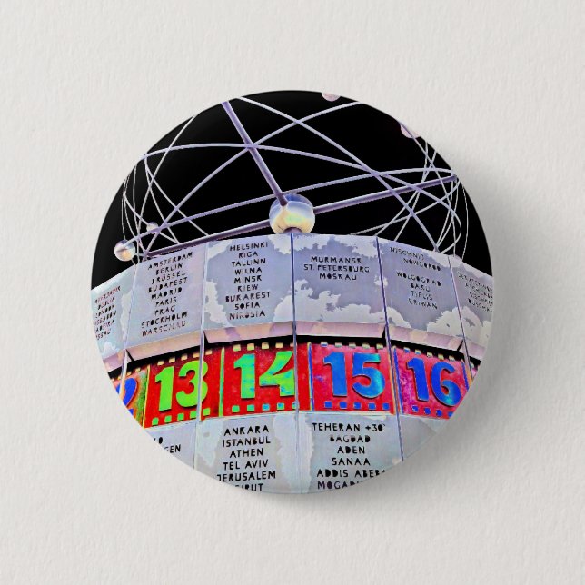 World Time Clock,Alexanderplatz,Berlin,Black Back 6 Cm Round Badge (Front)