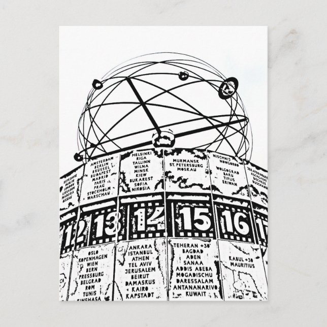 World Time Clock,Alexanderplatz,Berlin,Sketch(1) Postcard (Front)
