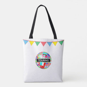 World Tour and Multicolored Flags on White Tote Bag