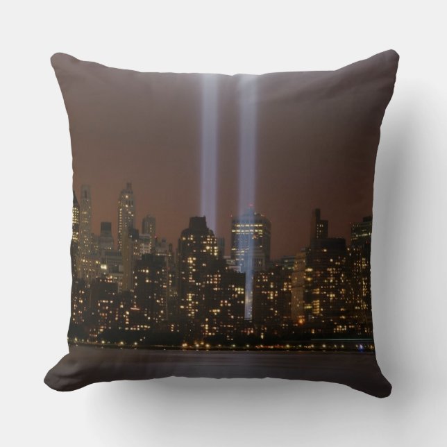 World trade centre tribute in light in New York. Cushion (Front)