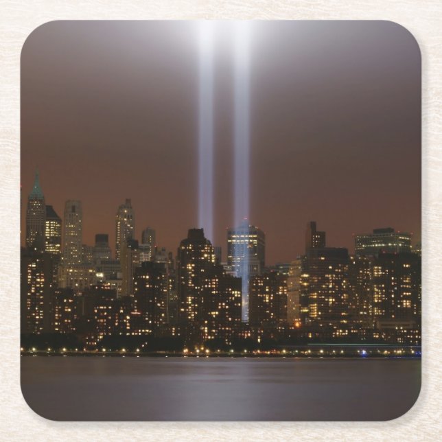 World trade centre tribute in light in New York. Square Paper Coaster (Front)