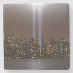 World trade centre tribute in light in New York. Stone Coaster