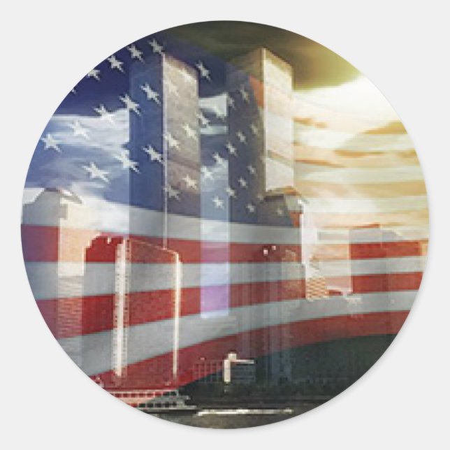 World Trade Centre with Flag Classic Round Sticker (Front)