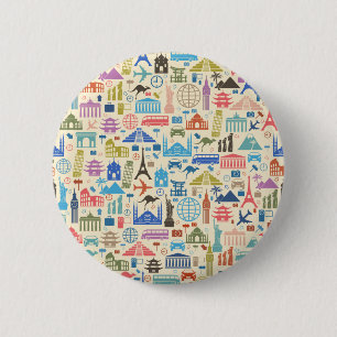 world travel 6 cm round badge