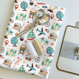 World Travel Adventure Aeroplanes Maps & Tropical Fabric