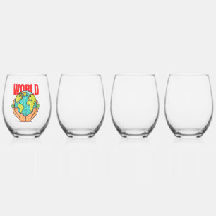 World – Travel Adventure Globe Design Stemless Wine Glass