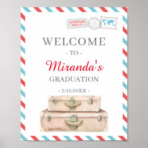 World Travel Aeroplane Graduation Party Welcome Poster