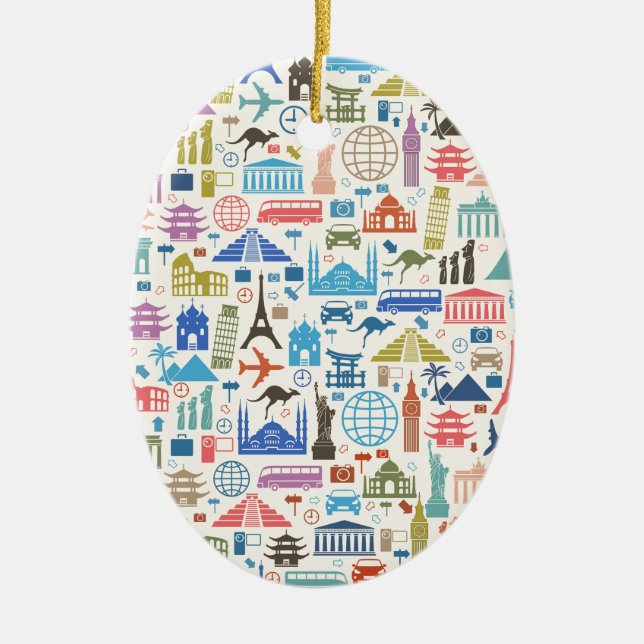 world travel ceramic tree decoration (Front)