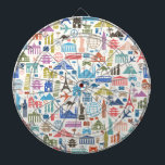 world travel dartboard<br><div class="desc">"leaning tower of piza"" mt fuji""big ben"Travel, "world Travel" ,  kangaroo ,  landmarks ,  pyramids ,  "mexican pyramid" ,  "statue of liberty" ,  "eiffel tower" ,  paris,  france, nyc, tokyo, japan,  mountain , ,  piza,  italy,  rome,  ,  travelers ,  travelling unisex</div>