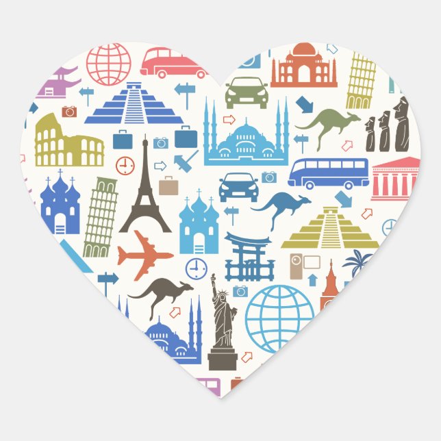 world travel heart sticker (Front)