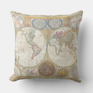World Travel Map Antique Vintage Cushion