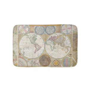 World Travel Map Antique Vintage Geography Bath Mat
