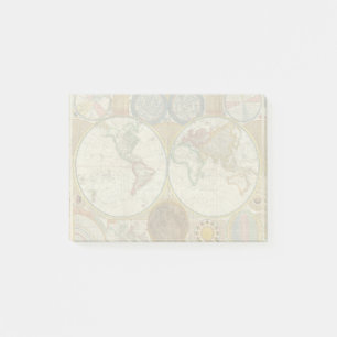 World Travel Map Antique Vintage Geography Post-it Notes