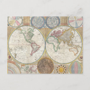 World Travel Map Antique Vintage Geography Postcard