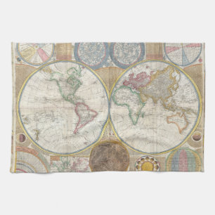 World Travel Map Antique Vintage Geography Tea Towel