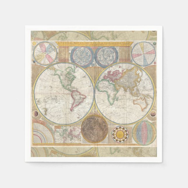 World Travel Map Antique Vintage Napkin (Front)
