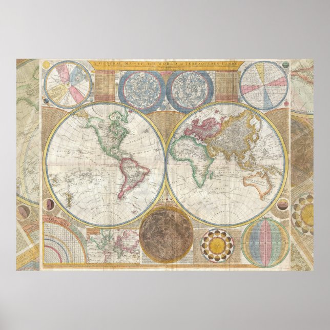 World Travel Map Antique Vintage Poster (Front)