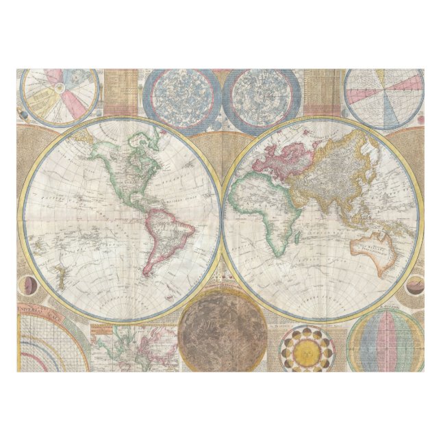 World Travel Map Antique Vintage Tablecloth (Front (Horizontal))