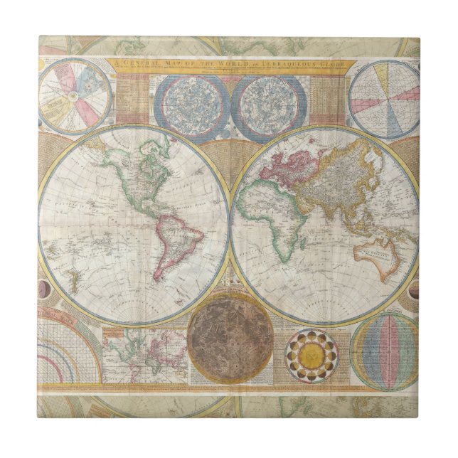 World Travel Map Antique Vintage Tile (Front)