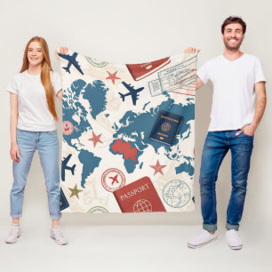 World Travel Map Pattern Fleece Blanket