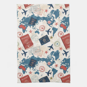 World Travel Map Pattern Tea Towel