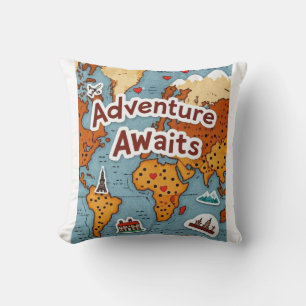 World Travel Map with quote Cushion