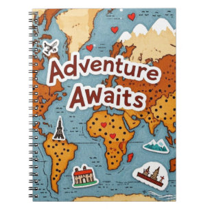 World Travel Map with quote Notebook