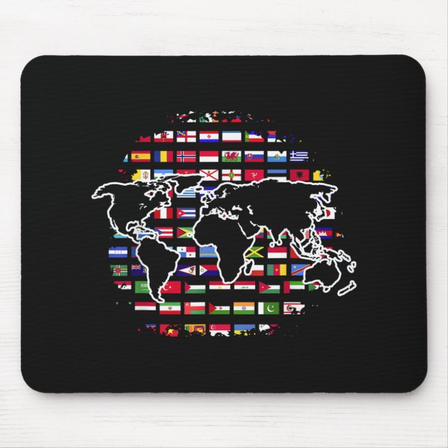 World Travel Map World Map International Flags Mouse Pad (Front)