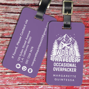 World Traveler Funny White Humor Typography Purple Luggage Tag