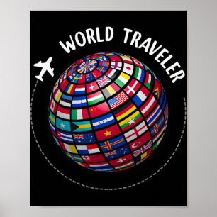 World Traveler Map, World Flags Traveler, Countrie Poster