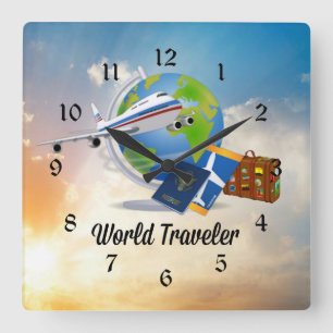 World Traveler, Packed and Ready to Go Square Wall Clock