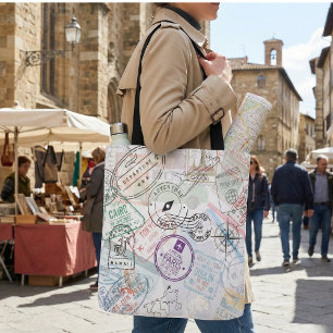 World Traveler Passport Stamps: Vintage Adventure Tote Bag
