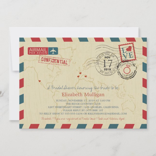 World Traveller Airmail | Bridal Shower Invitation (Front)