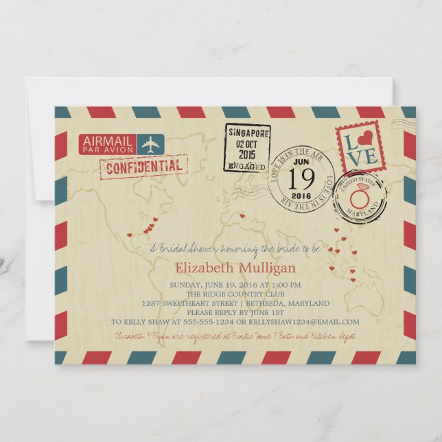 World Traveller Airmail | Bridal Shower Invitation (Front)