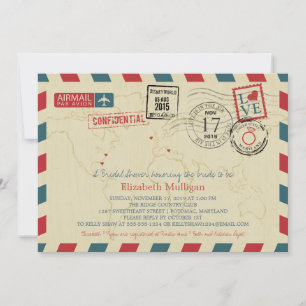 World Traveller Airmail   Bridal Shower Invitation