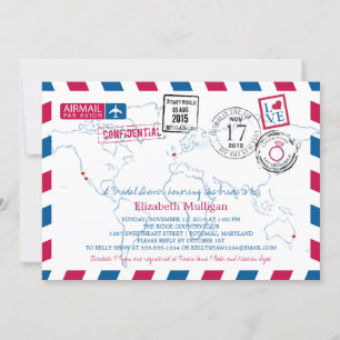 World Traveller Airmail Bridal Shower Invitation