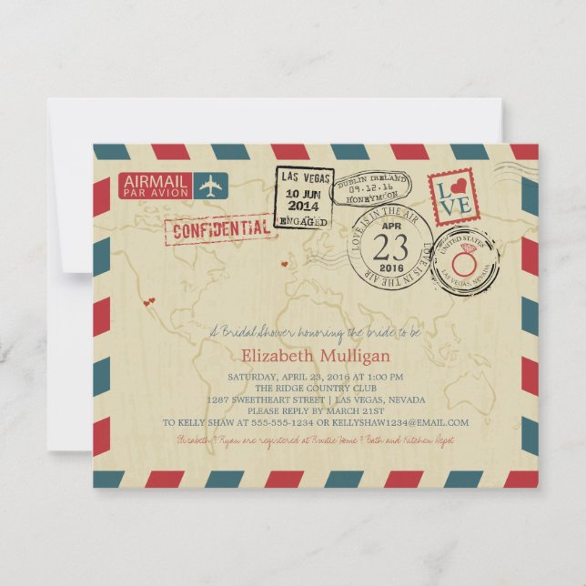 World Traveller Airmail | Bridal Shower Invitation (Front)