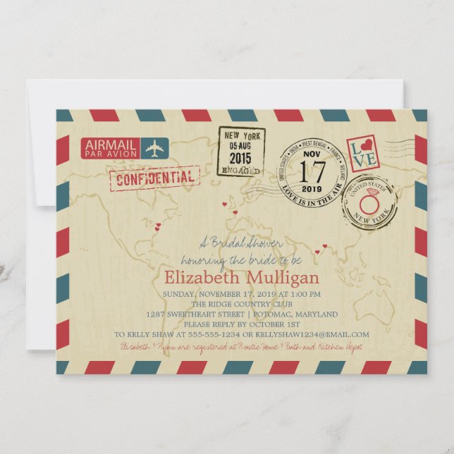 World Traveller Airmail | Bridal Shower Invitation (Front)