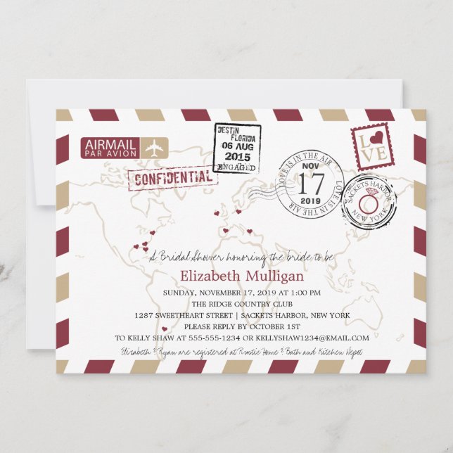 World Traveller Airmail | Bridal Shower Invitation (Front)