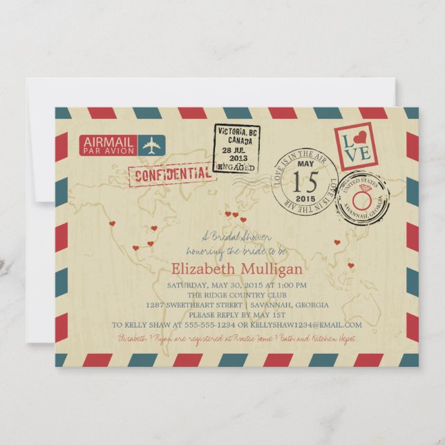 World Traveller Airmail | Bridal Shower Invitation (Front)