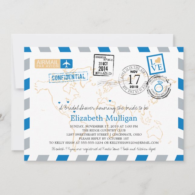 World Traveller Airmail | Bridal Shower Invitation (Front)